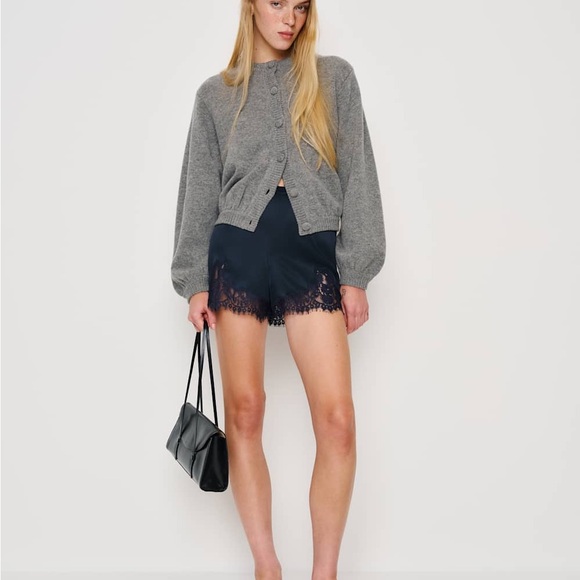 Reformation Black Lace Trim High Waist Shorts